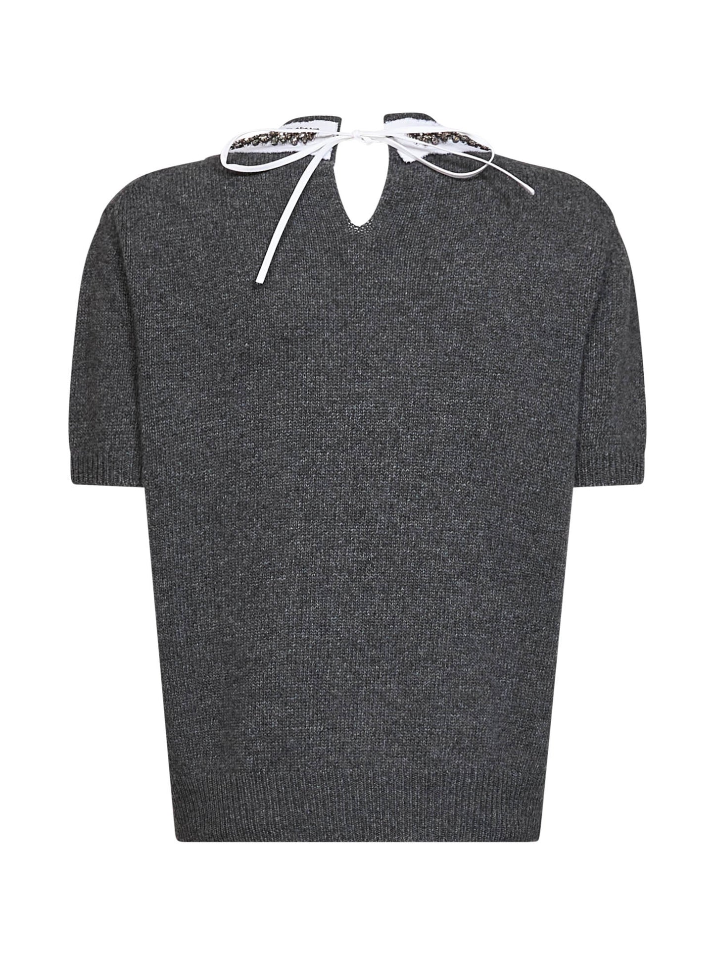 Maglia in lana ardesia con colletto ricamato<BR/>