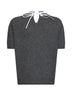 Maglia in lana ardesia con colletto ricamato<BR/>