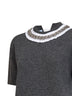 Maglia in lana ardesia con colletto ricamato<BR/>