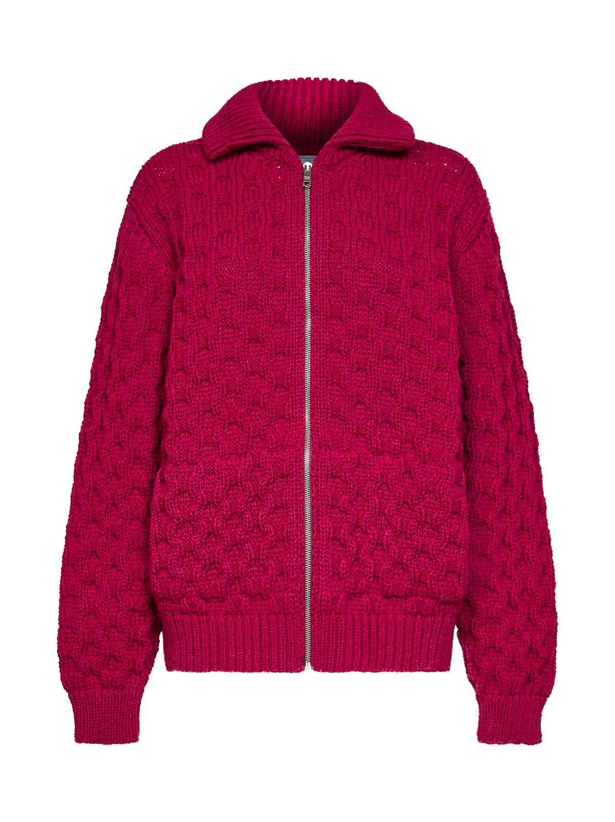 Cardigan con zip in lana Shetland lampone