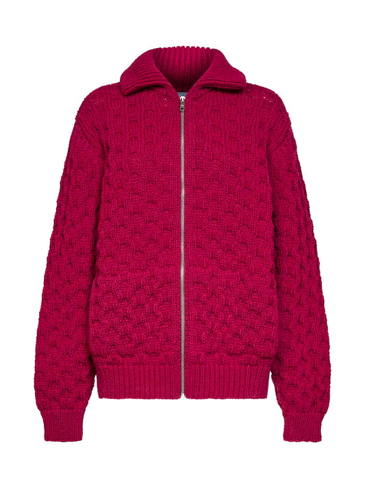 Cardigan con zip in lana Shetland lampone
