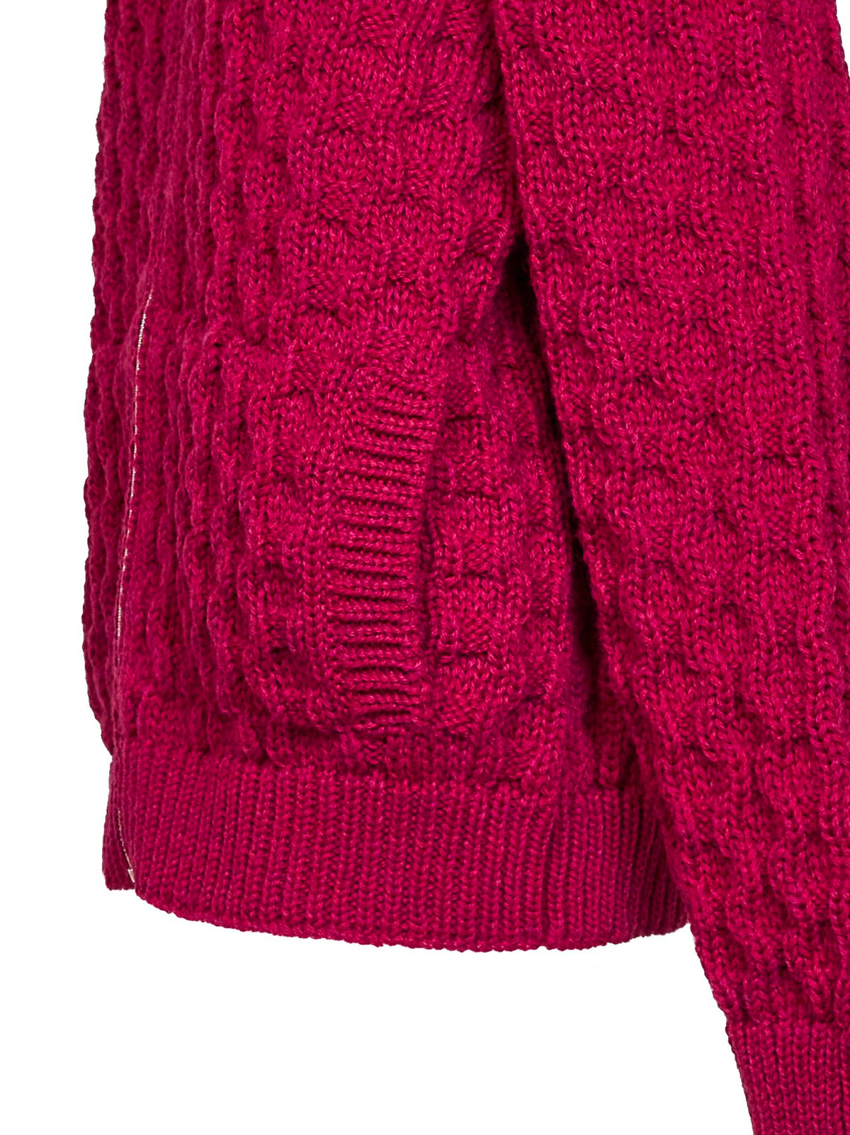 Cardigan con zip in lana Shetland lampone