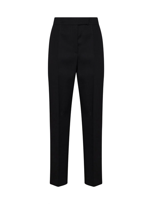 Black compact gabardine straight-leg trousers