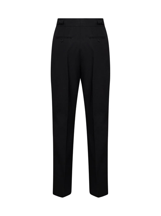 Black compact gabardine straight-leg trousers