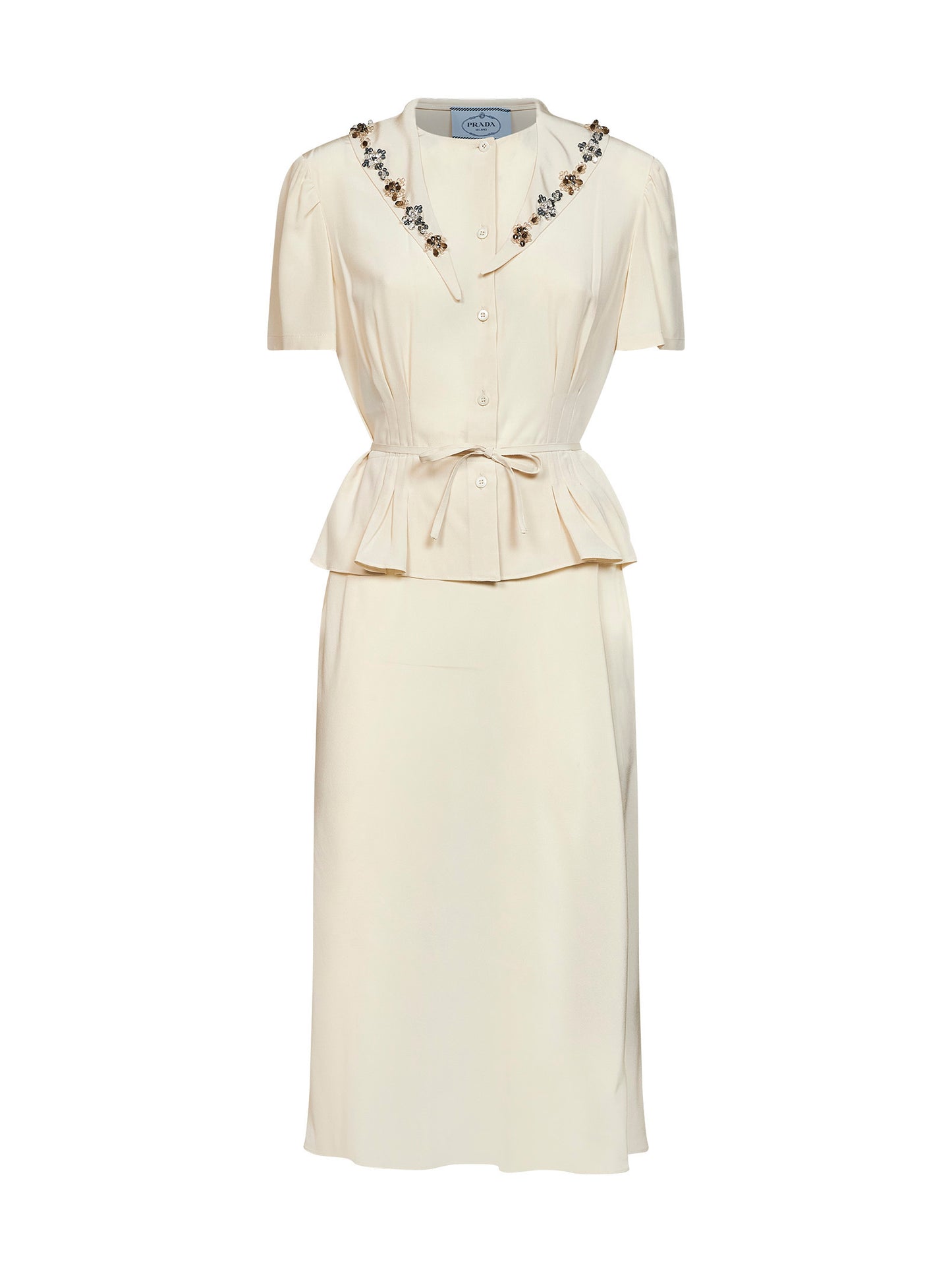 Natural marocain embroidered midi dress