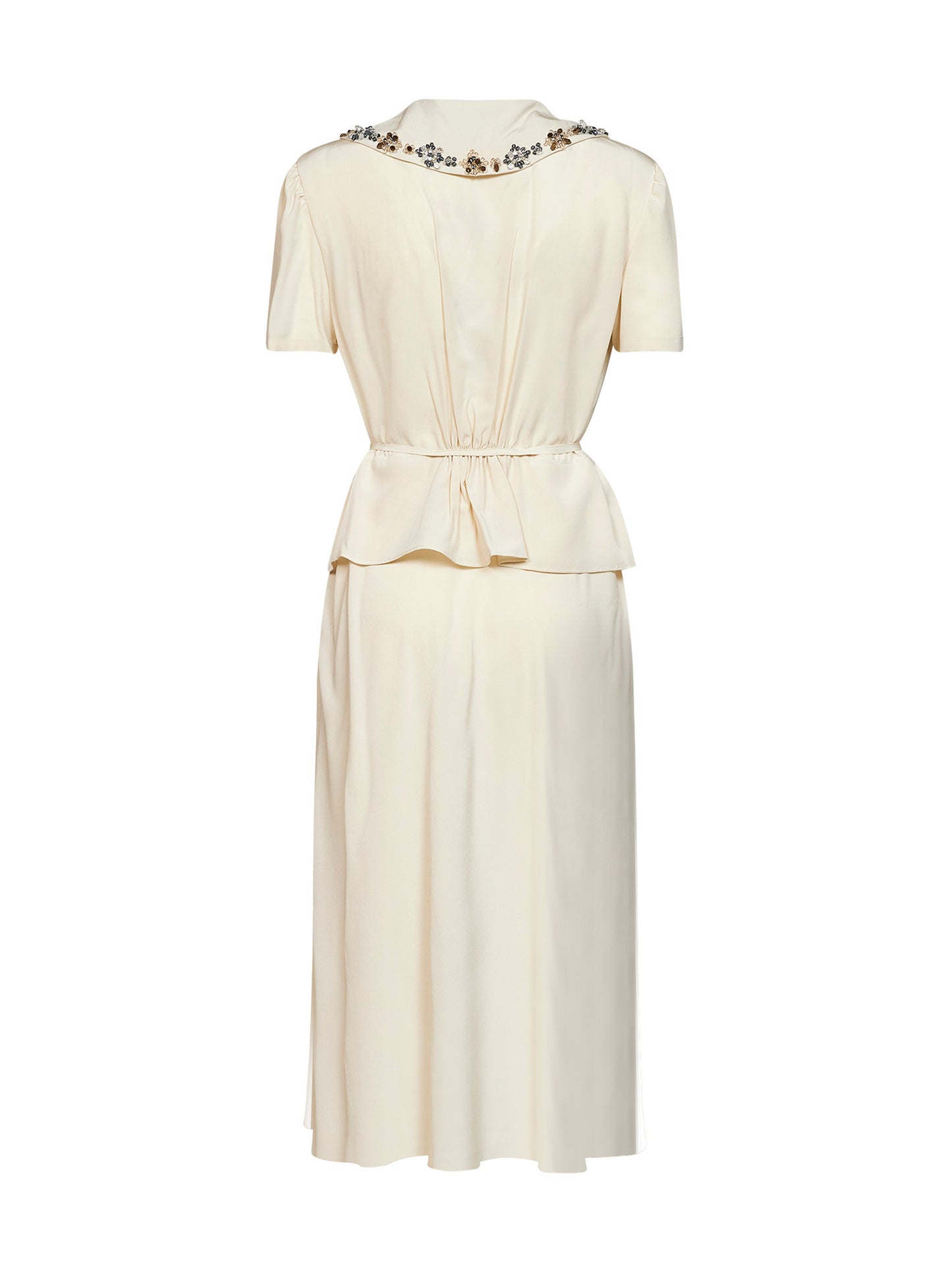 Natural marocain embroidered midi dress