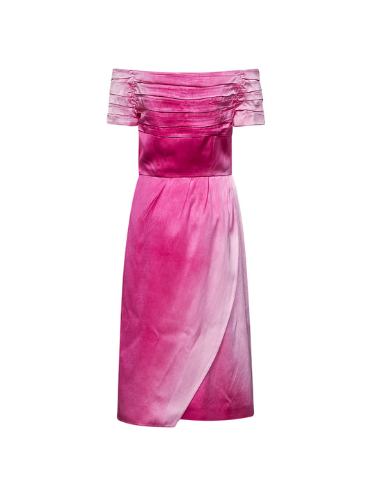 Fuchsia washed duchesse midi dress