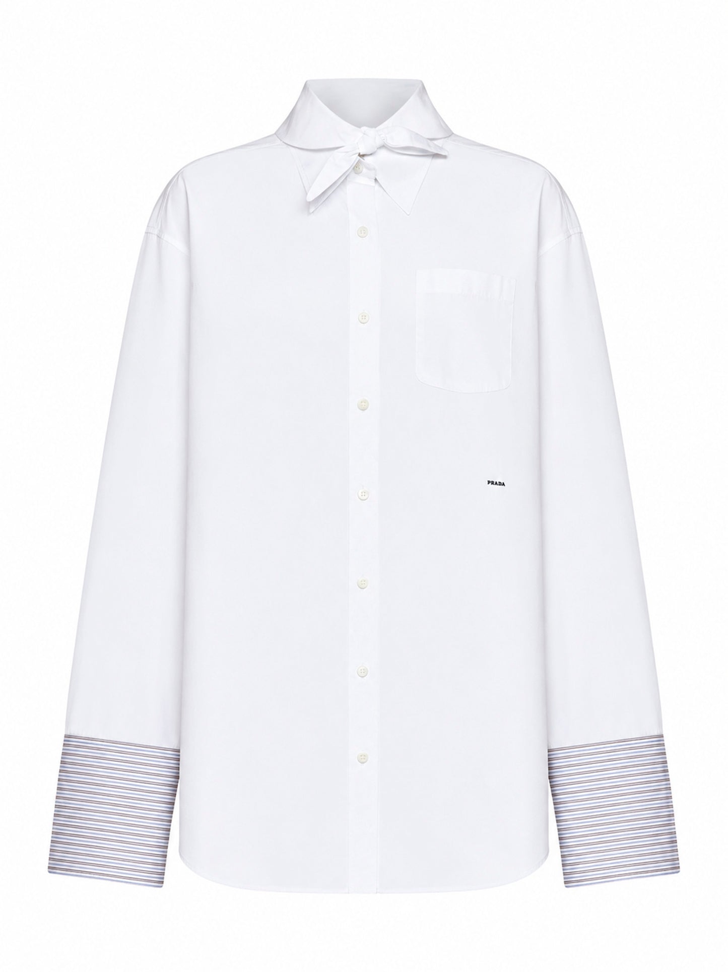 White poplin oversized shirt with striped cuffs