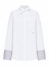 White poplin oversized shirt with striped cuffs