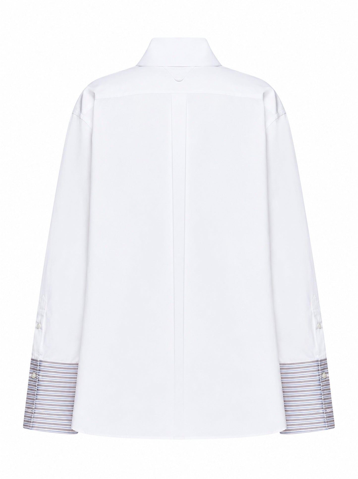 White poplin oversized shirt with striped cuffs