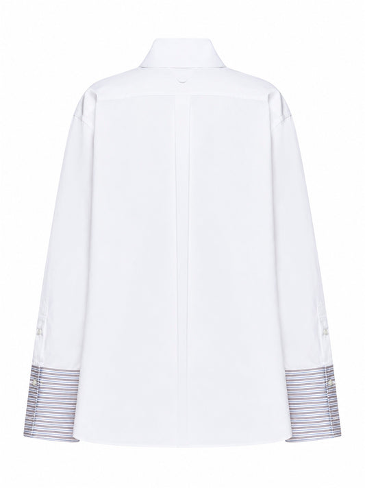 Camicia over in popeline bianco con polsini a righe<BR/>