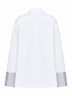 White poplin oversized shirt with striped cuffs