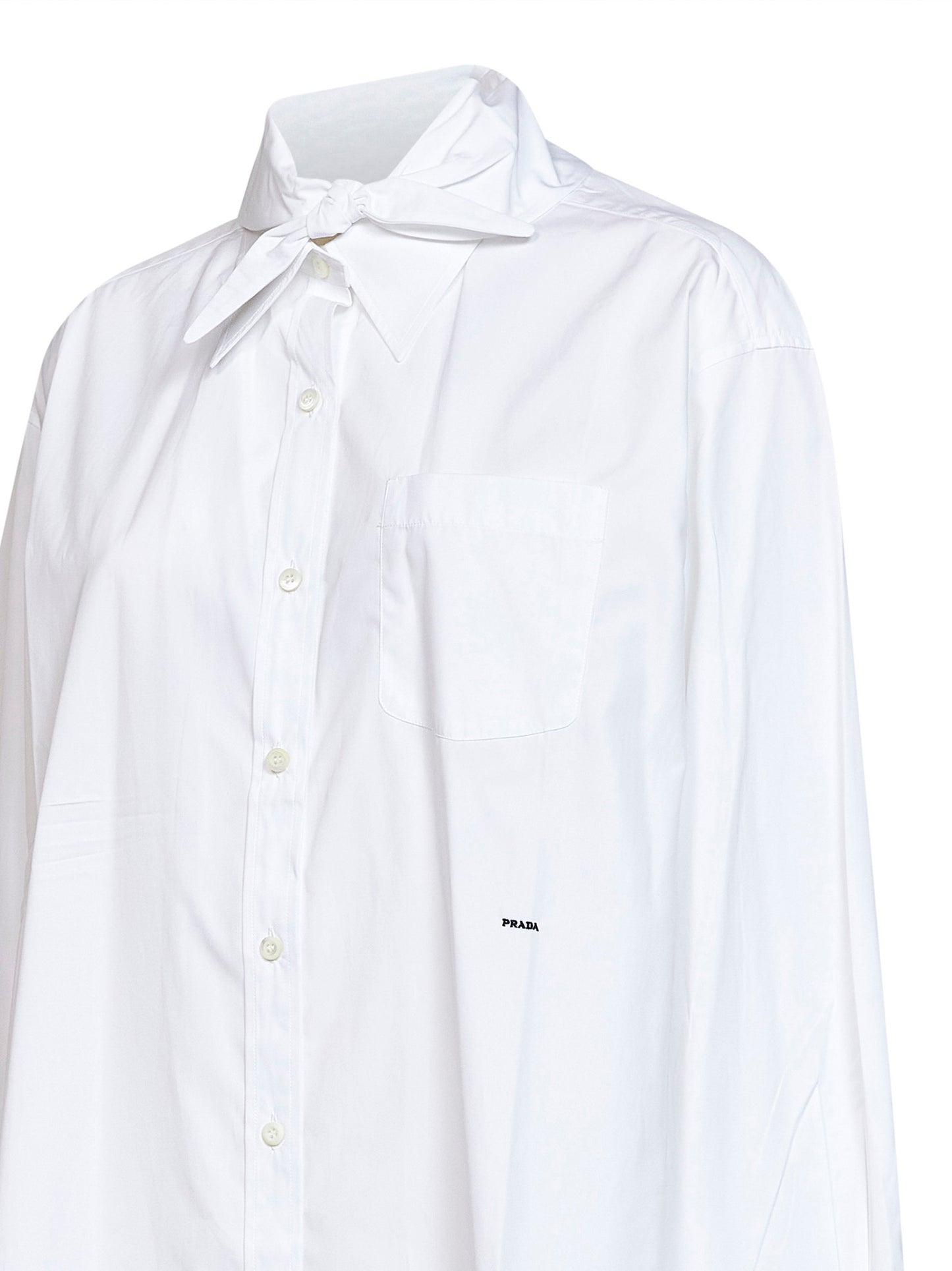 White poplin oversized shirt with striped cuffs