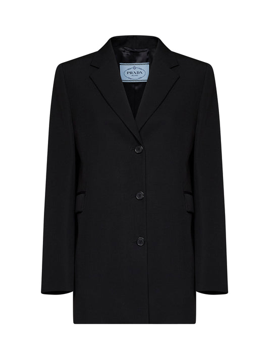 Black compact gabardine single-breasted blazer