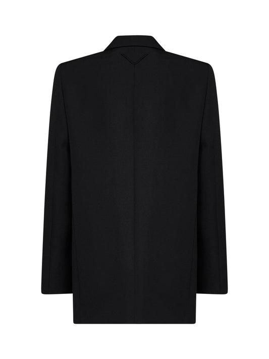 Black compact gabardine single-breasted blazer