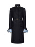 Blue virgin wool embroidered belted coat