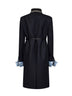 Blue virgin wool embroidered belted coat