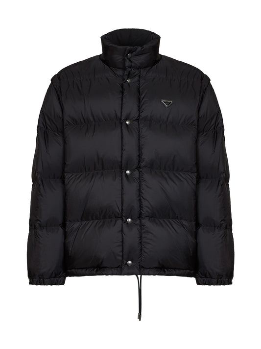 Black Re-Nylon down jacket with detachable sleeves