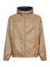Camel and avio blue Re-Nylon reversible hooded jacket