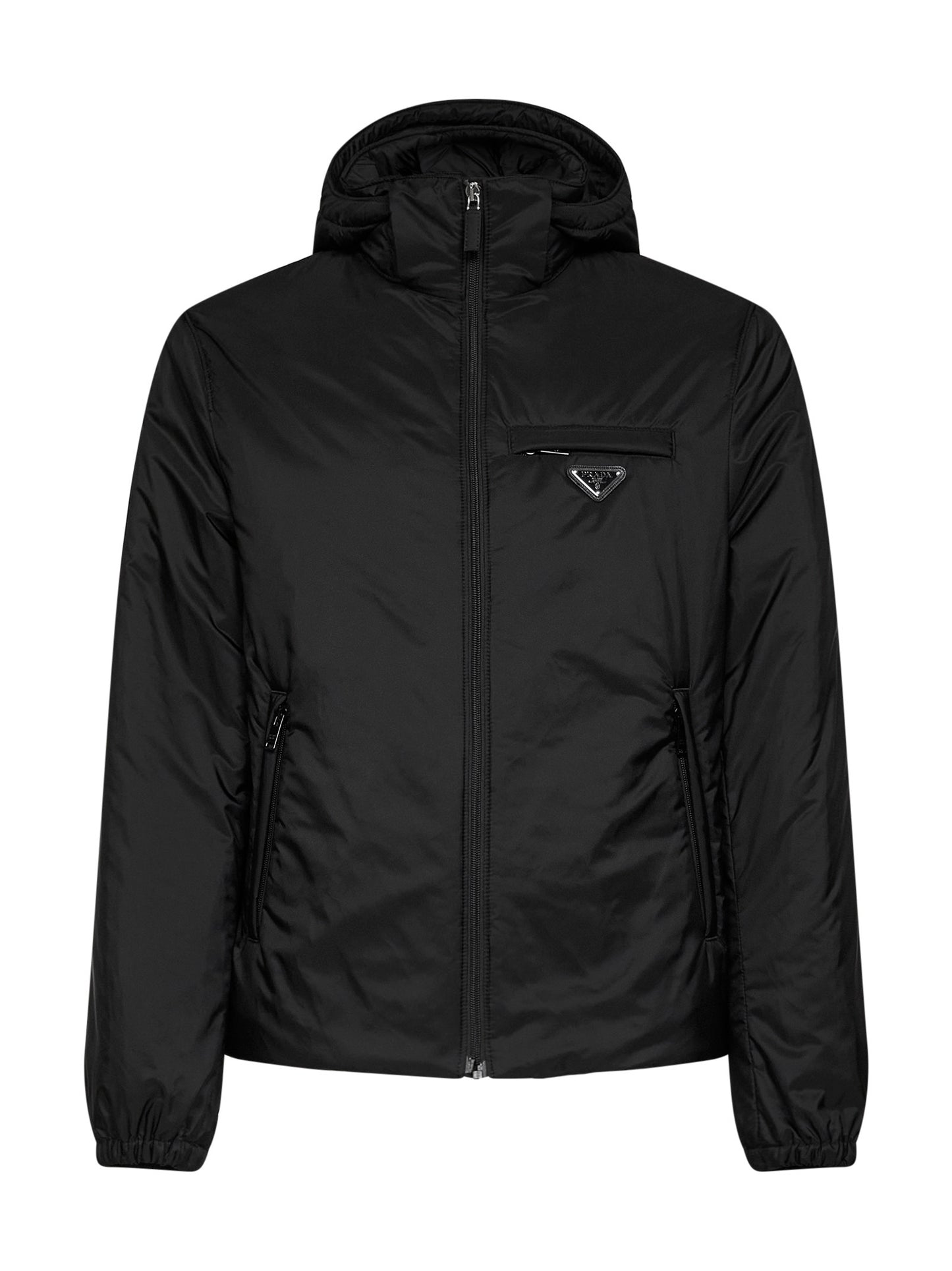 Black Re-Nylon hooded down jacket