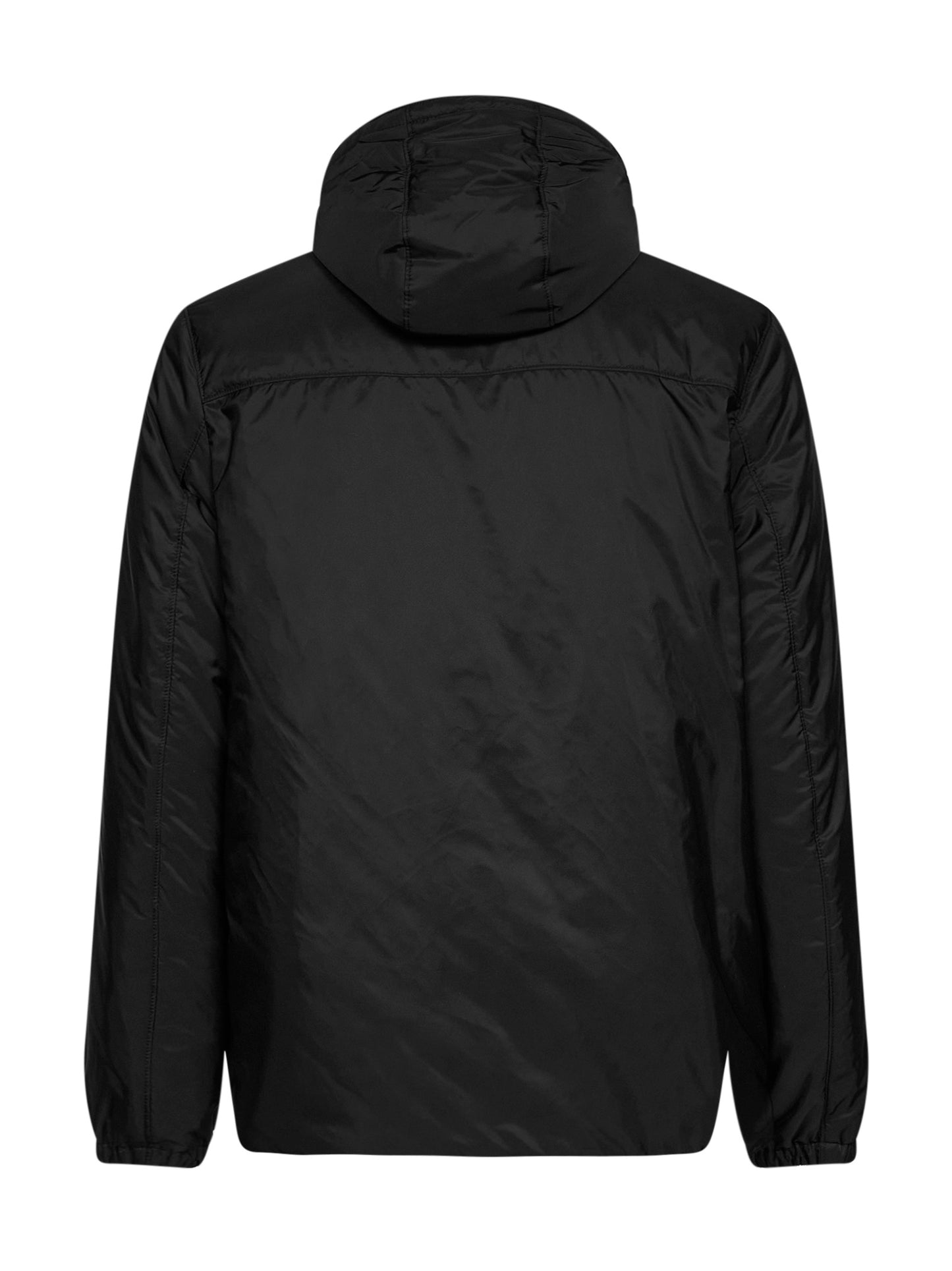 Black Re-Nylon hooded down jacket