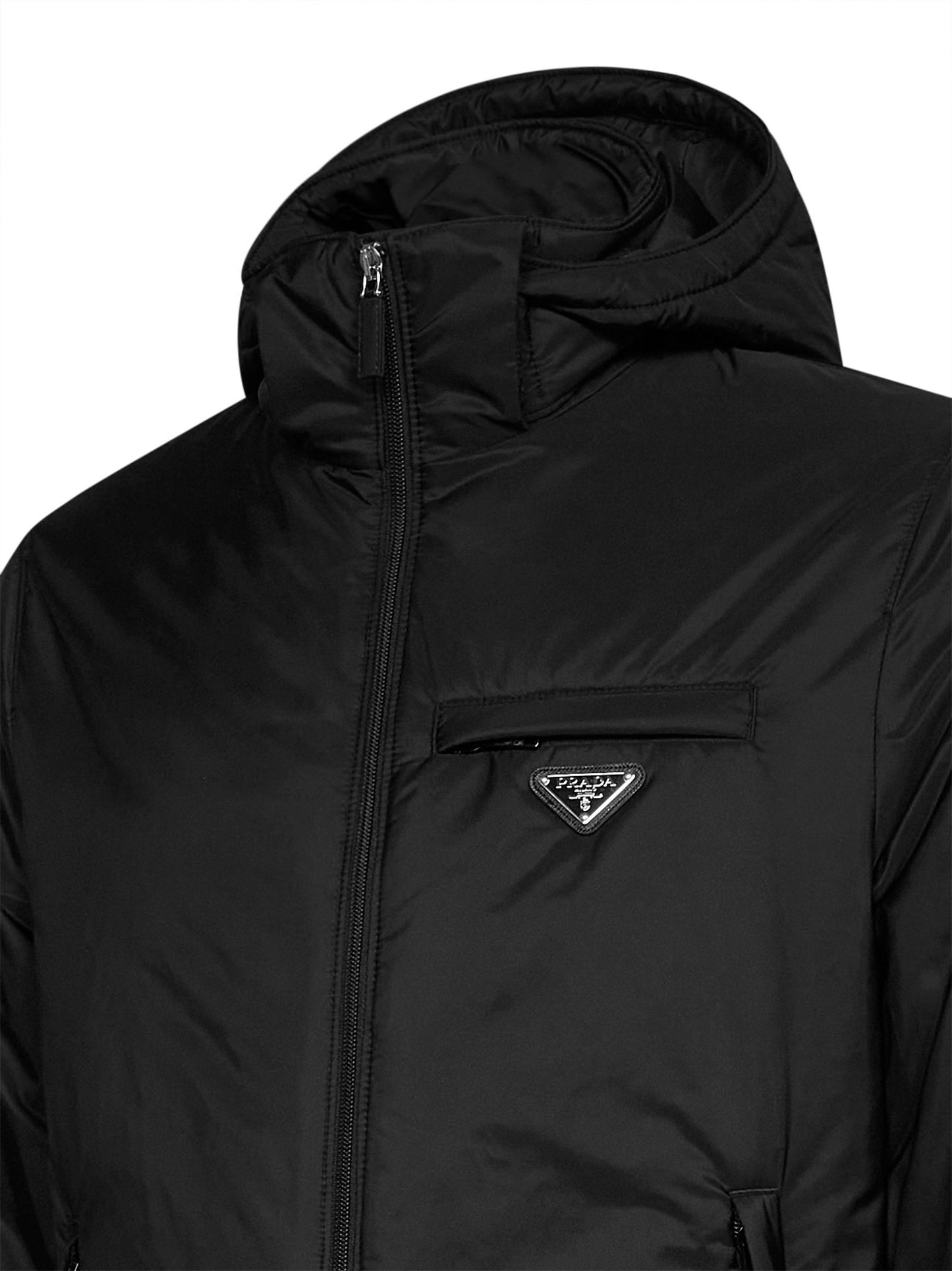 Black Re-Nylon hooded down jacket