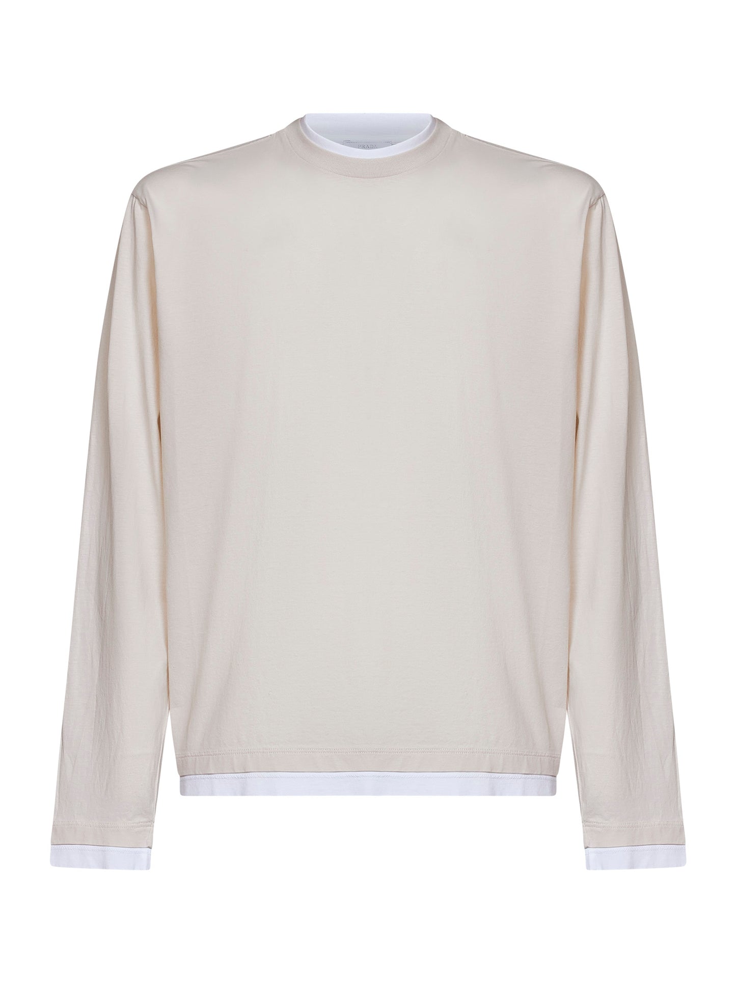 Talc and white cotton long-sleeved T-shirt