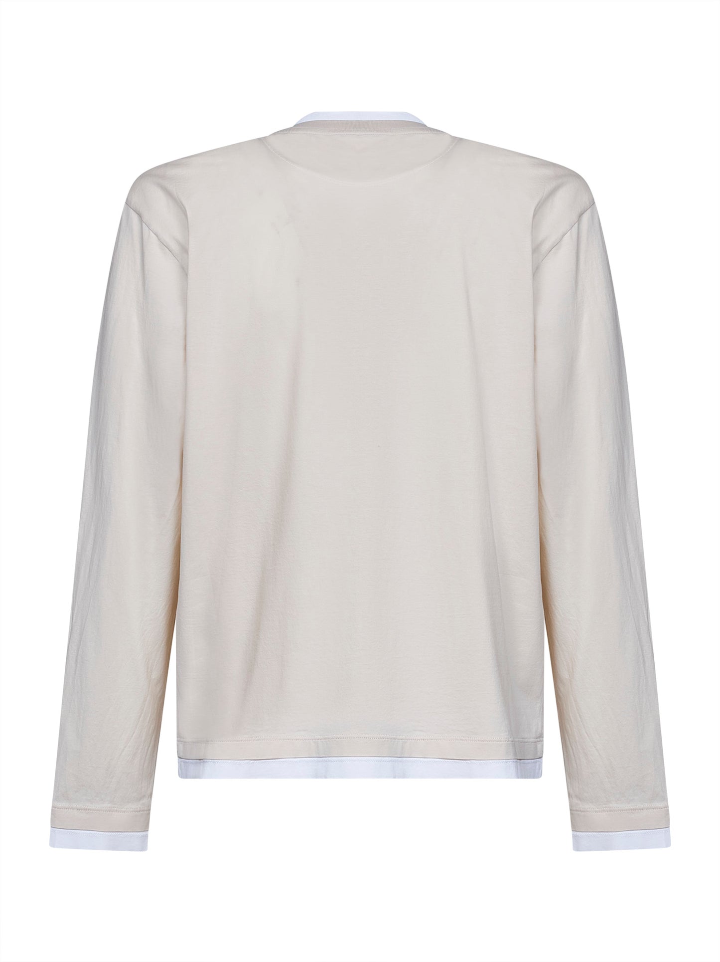 Talc and white cotton long-sleeved T-shirt
