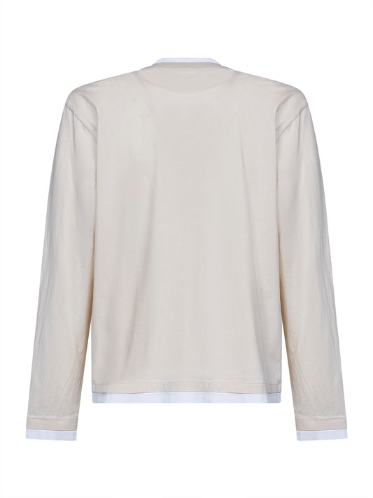 Talc and white cotton long-sleeved T-shirt