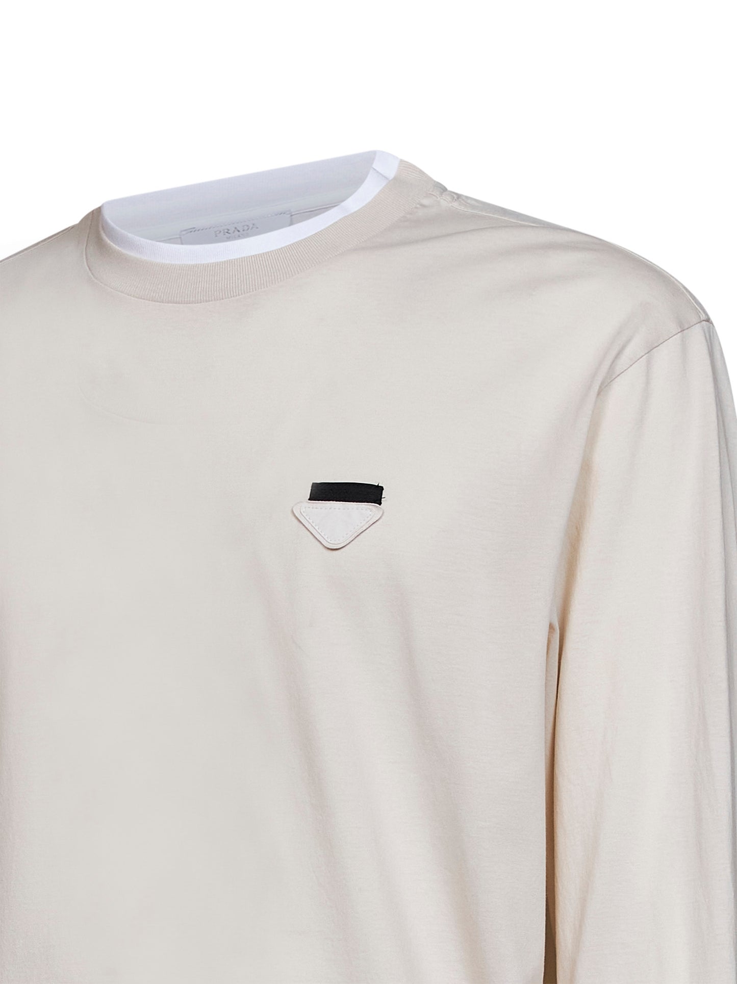 Talc and white cotton long-sleeved T-shirt