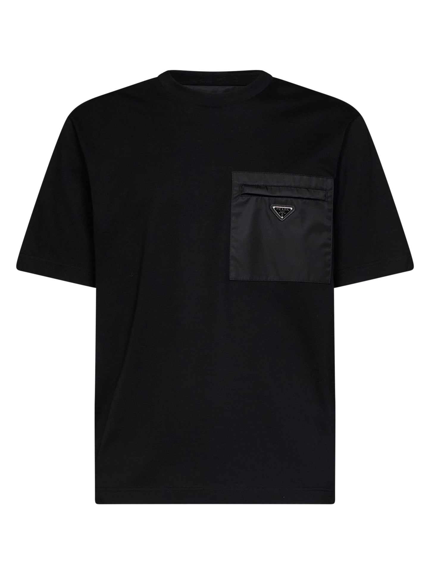 T-shirt girocollo in jersey e Re-Nylon nero