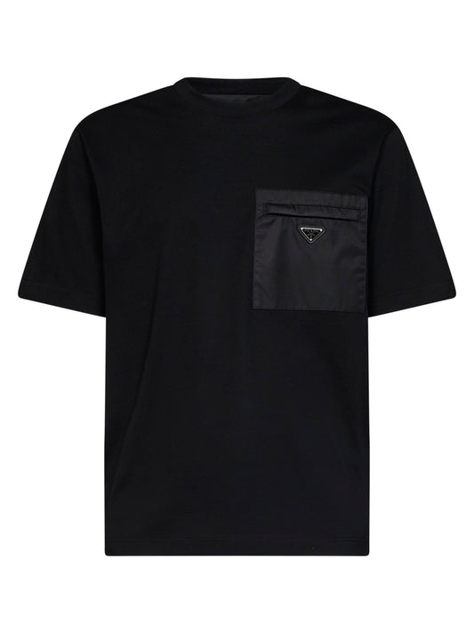 Black jersey and Re-Nylon crewneck T-shirt