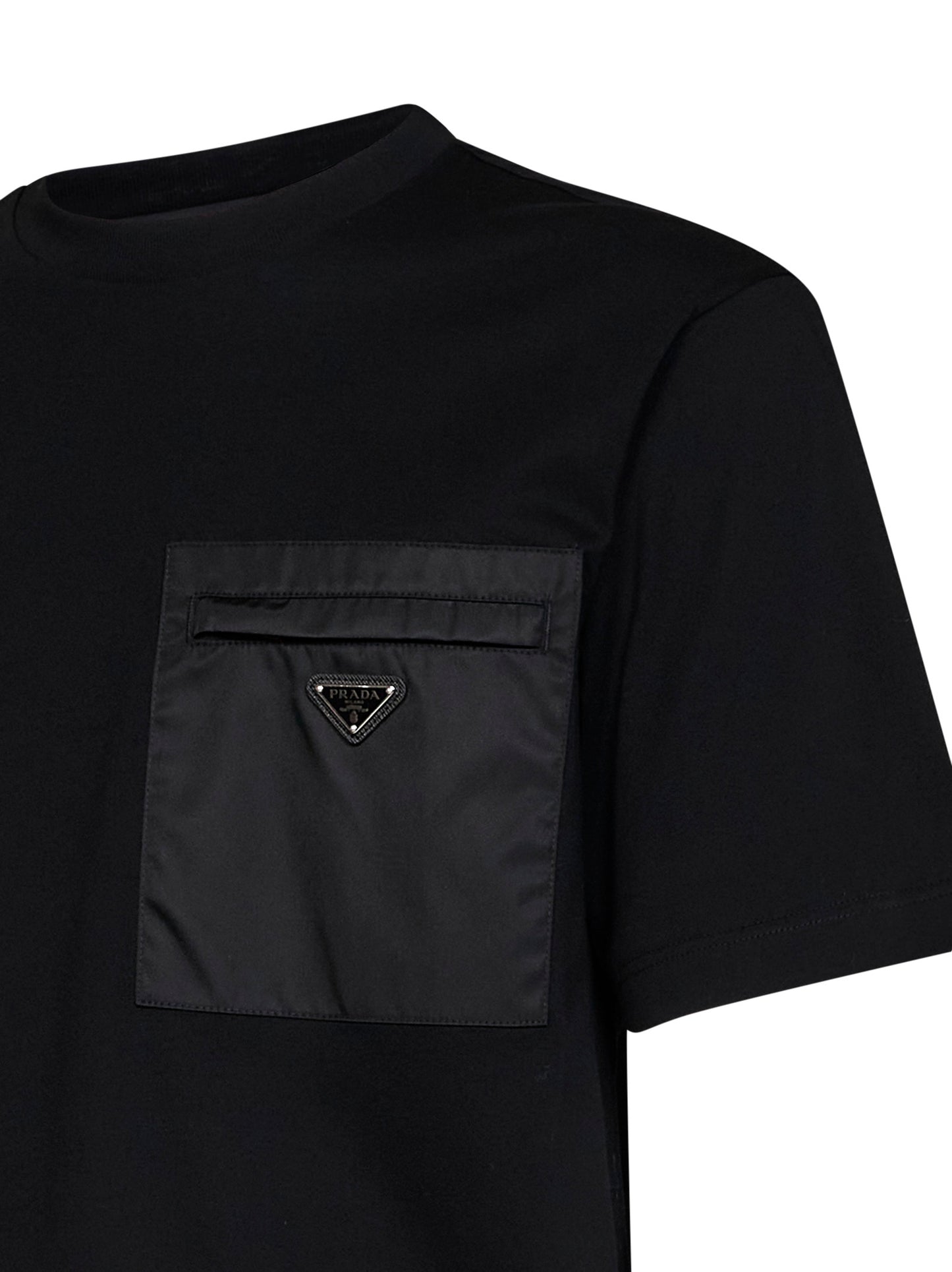 T-shirt girocollo in jersey e Re-Nylon nero
