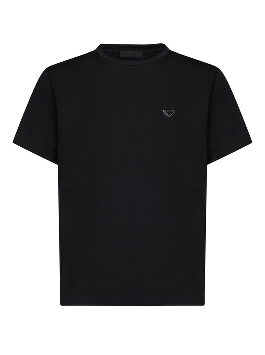 T-shirt in cotone nero con logo triangolo