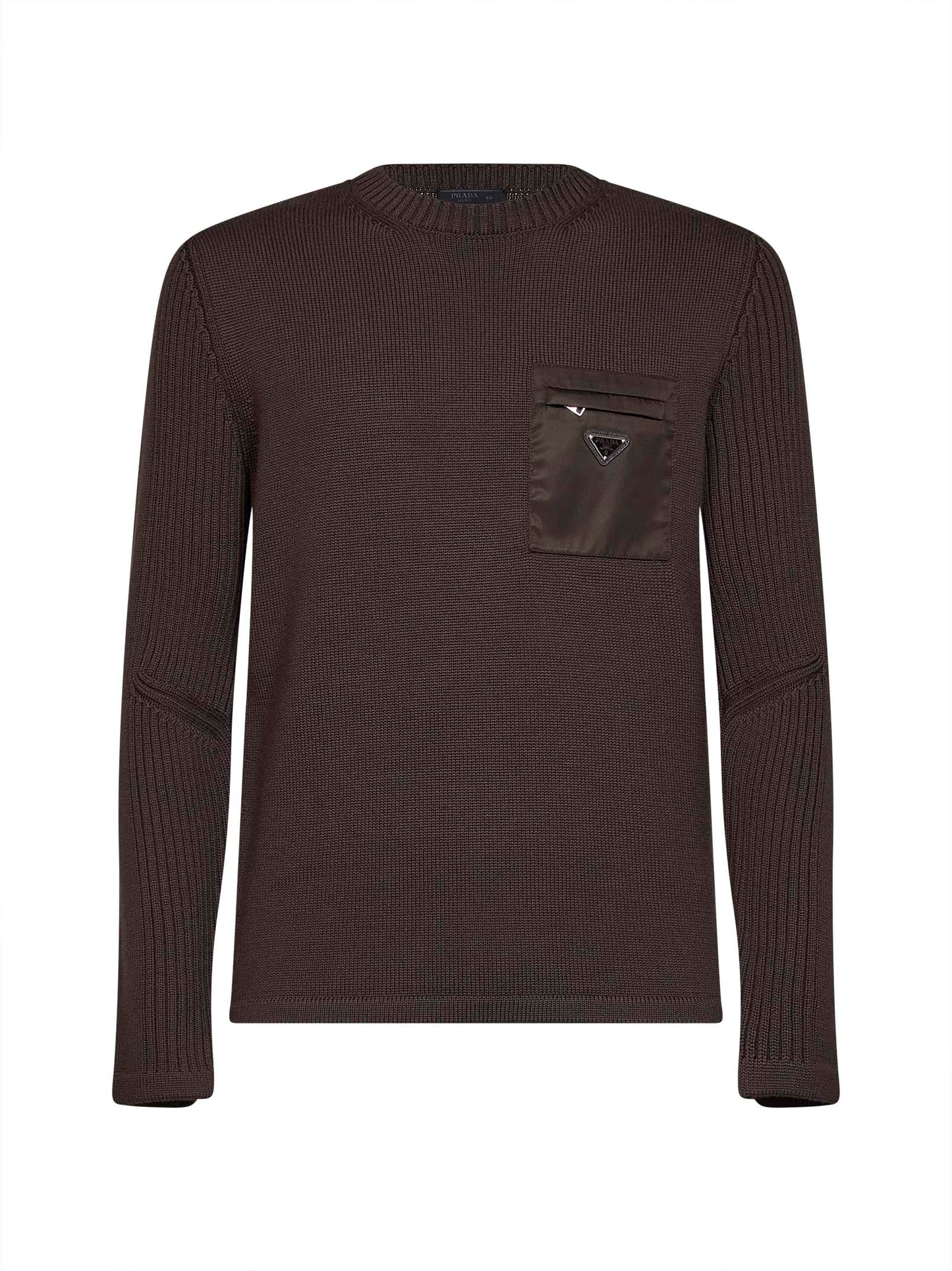 Dark brown wool knit sweater with nylon pocket