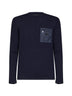 Blue wool knit sweater with nylon pocket