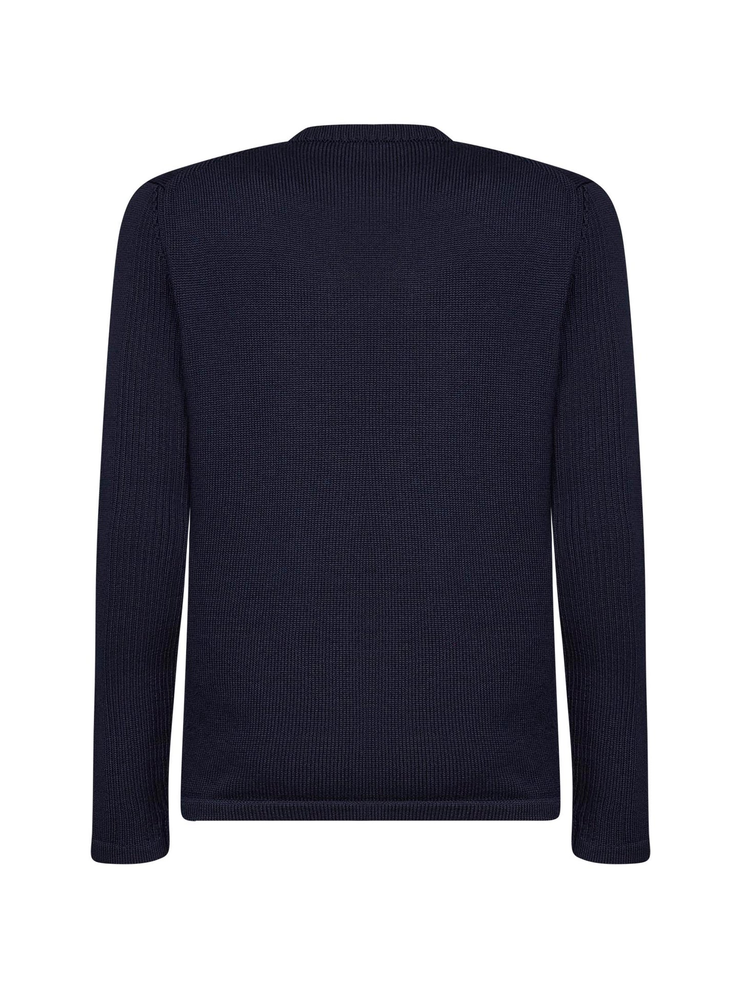Blue wool knit sweater with nylon pocket