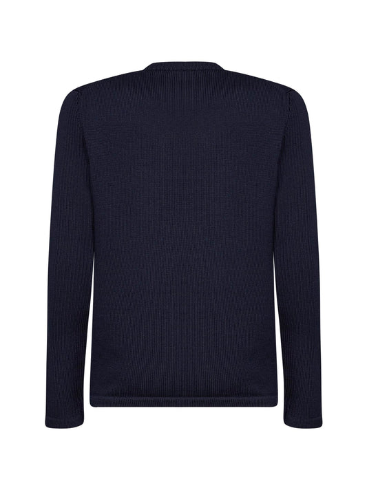Blue wool knit sweater with nylon pocket