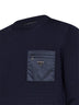 Blue wool knit sweater with nylon pocket