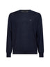 Maglia girocollo in lana pettinata blu<BR/>