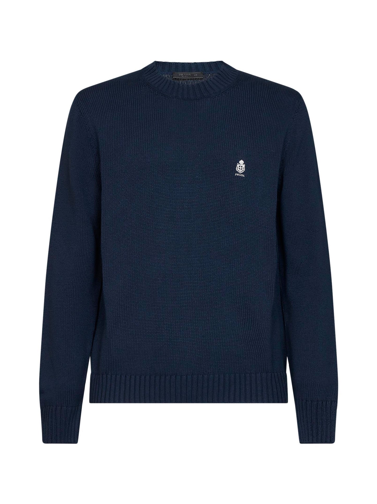 Maglia girocollo in cotone blu con ricamo