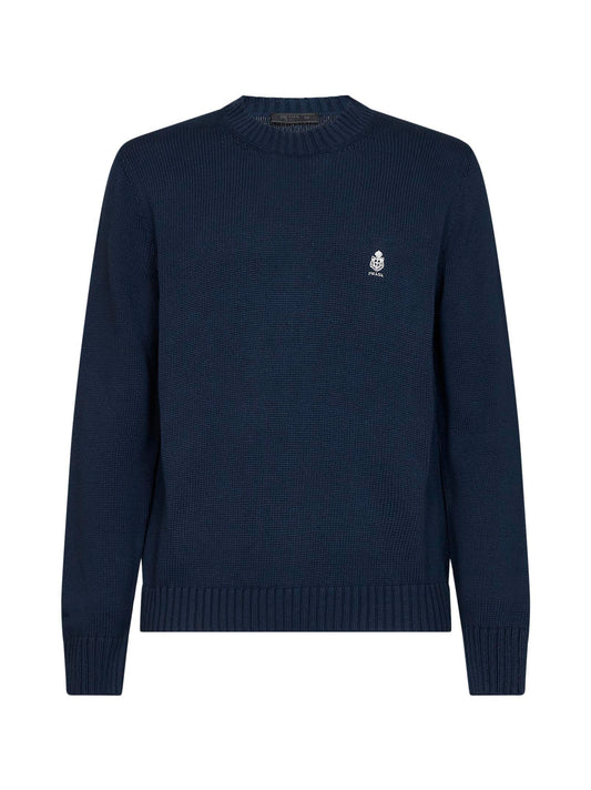 Blue cotton embroidered crewneck sweater