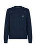 Maglia girocollo in cotone blu con ricamo
