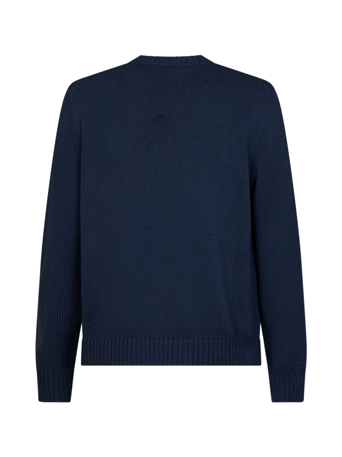 Maglia girocollo in cotone blu con ricamo