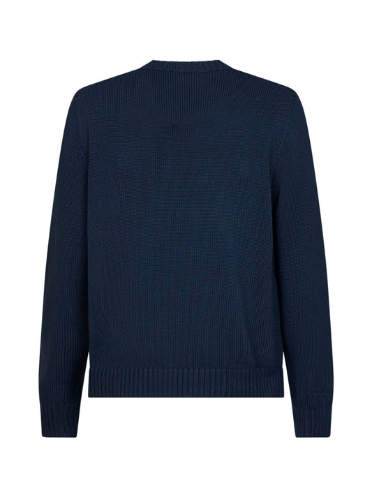 Blue cotton embroidered crewneck sweater