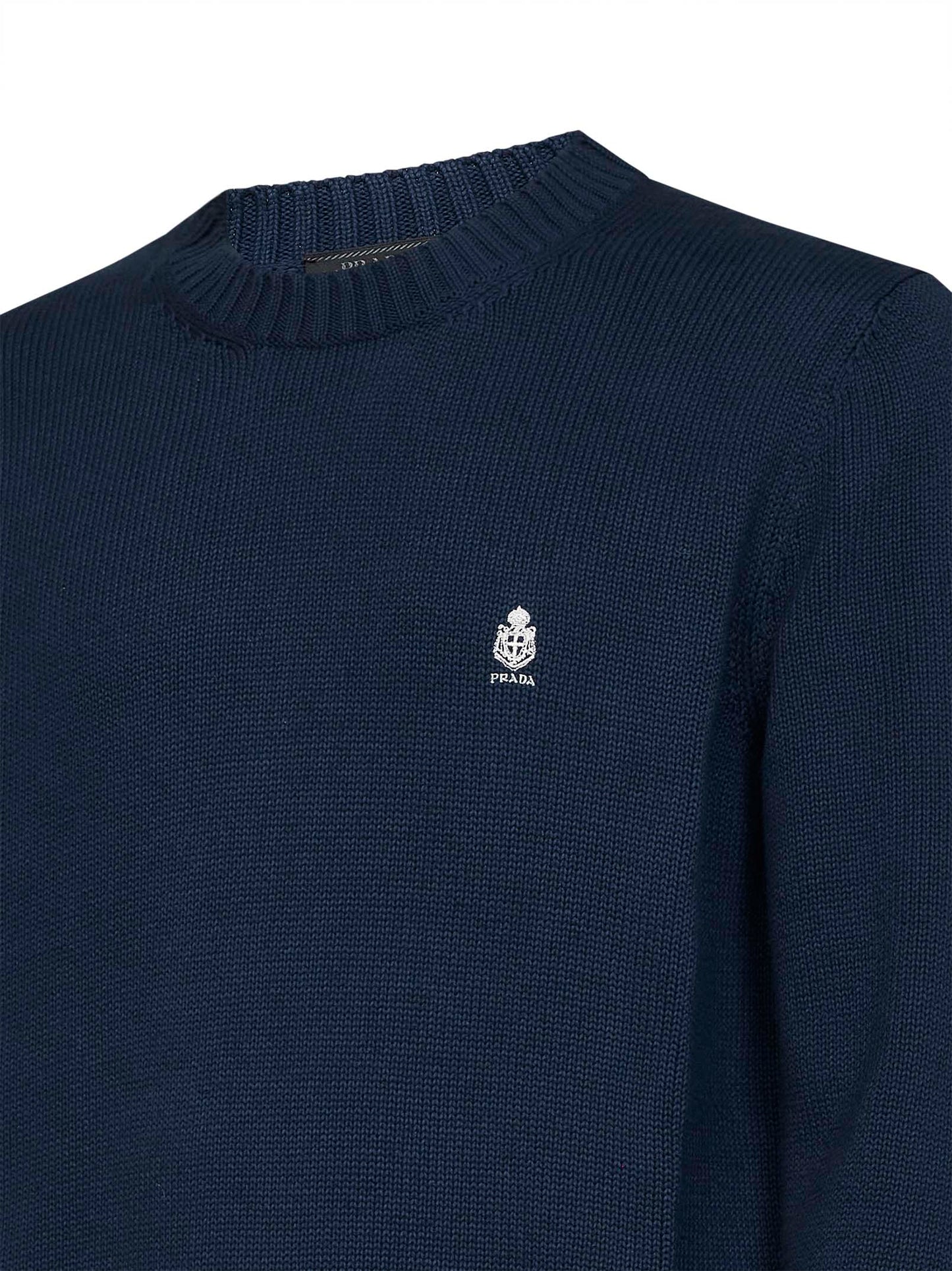 Maglia girocollo in cotone blu con ricamo