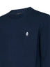 Maglia girocollo in cotone blu con ricamo