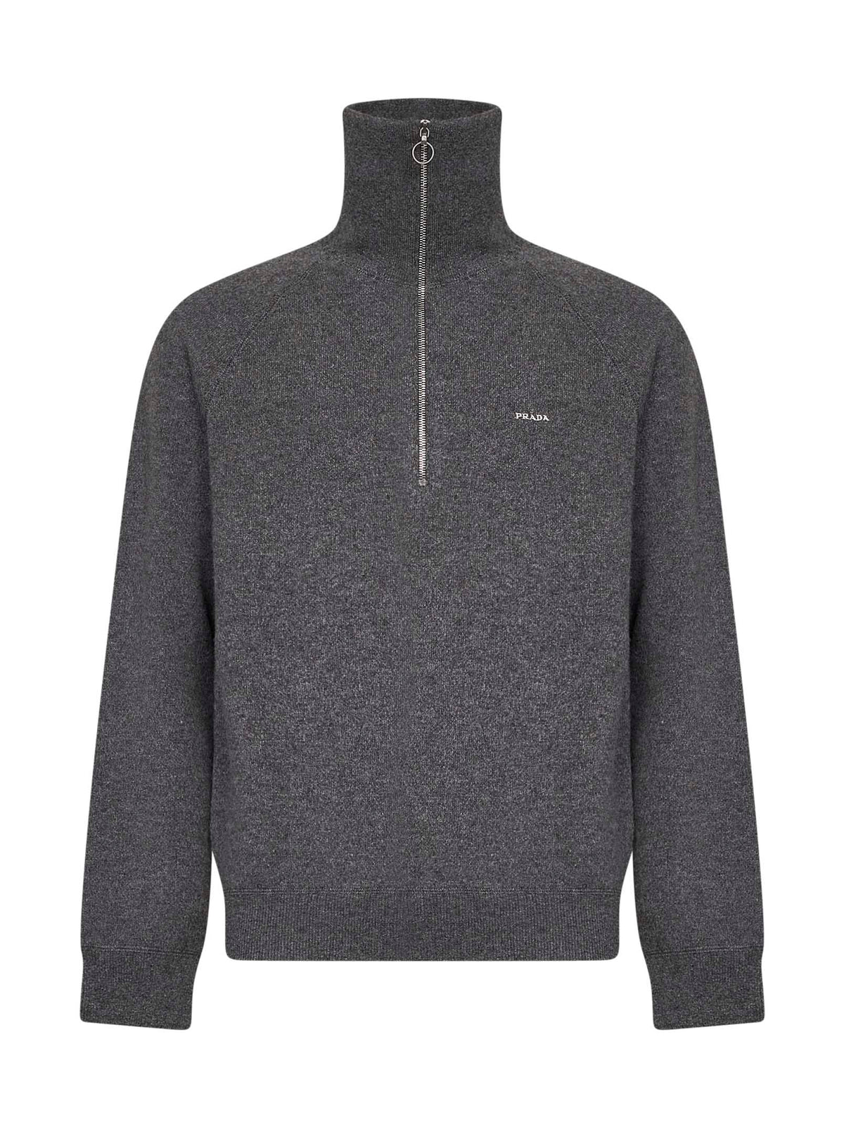 Slate wool and cashmere knit half-zip polo shirt