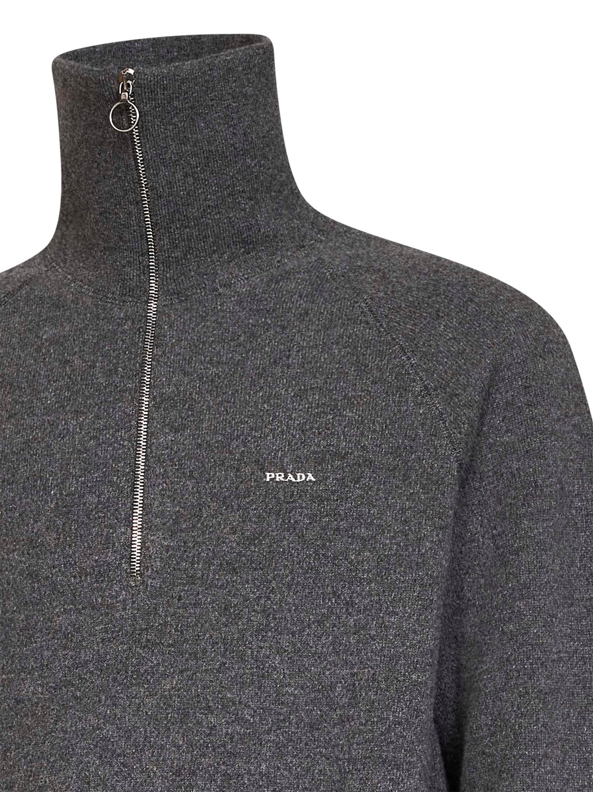 Slate wool and cashmere knit half-zip polo shirt