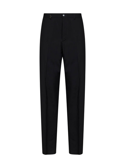 Pantaloni in lana mohair nera con logo triangolo